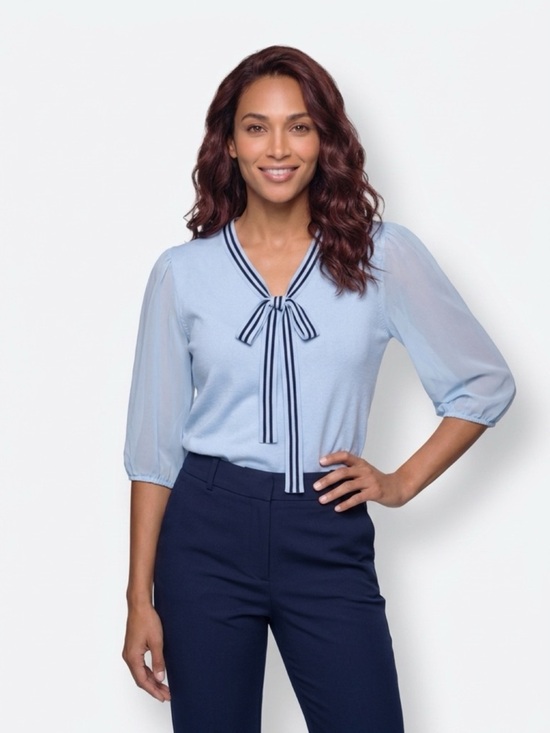 Nanette Lepore Tops - Nanette Lepore - NWT Blue Knit Top with Bow Detail; Size XL